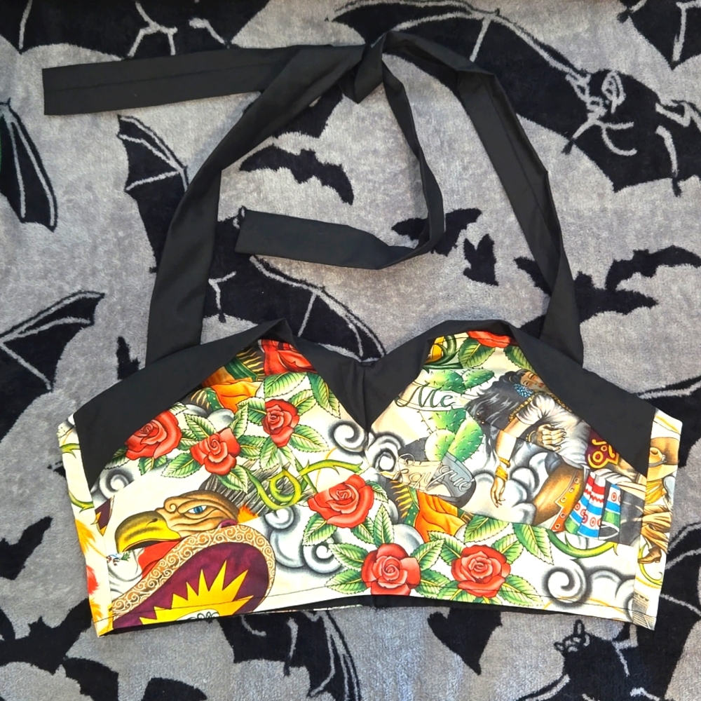 NWOT Mexican warrior skull pinup rockabilly psychobilly retro bra crop top L/XL